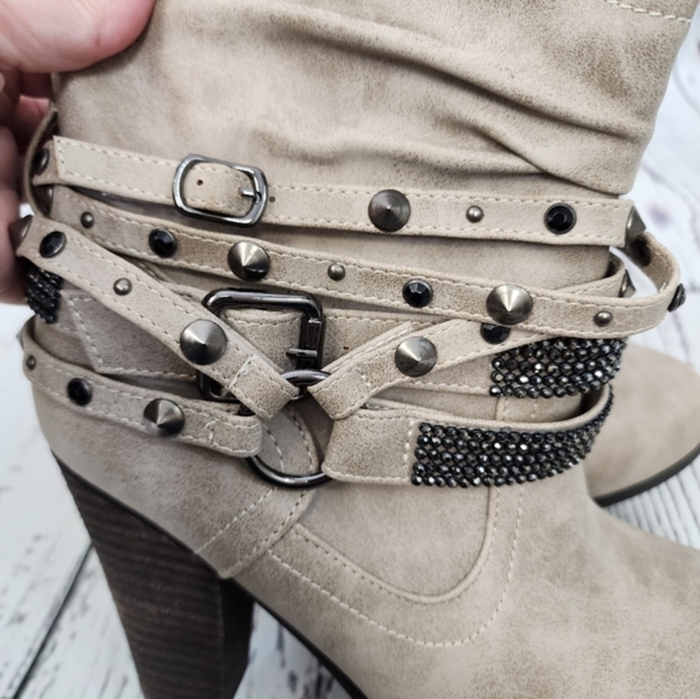 Dominique Nicole Charleston Slouch Strappy Studded Booties - Picture 9 of 12